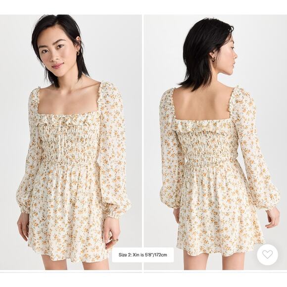 Reformation Morris Floral Mini Dress is Adagio Cream Gold Ruffle 10 NEW - Picture 7 of 7